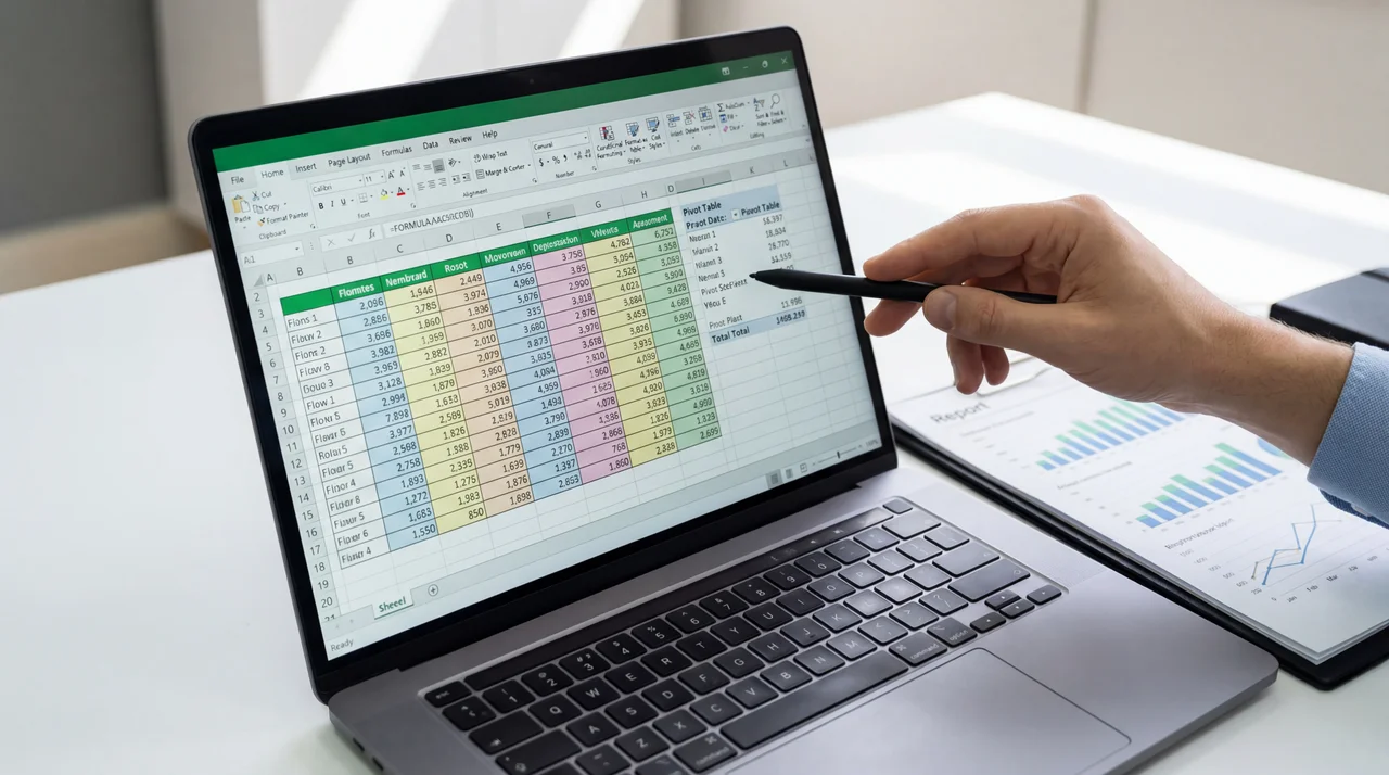 Laptop con Excel y tablas dinamicas